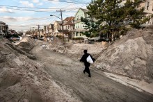 Israeli Ultra-Orthodox Jews visit the coastal area of Seagate neighborhood in Brooklyn. The main disaster areas attracted many visitors, as Hurricane Sandy was one of the biggest natural disasters ever to hit New York.